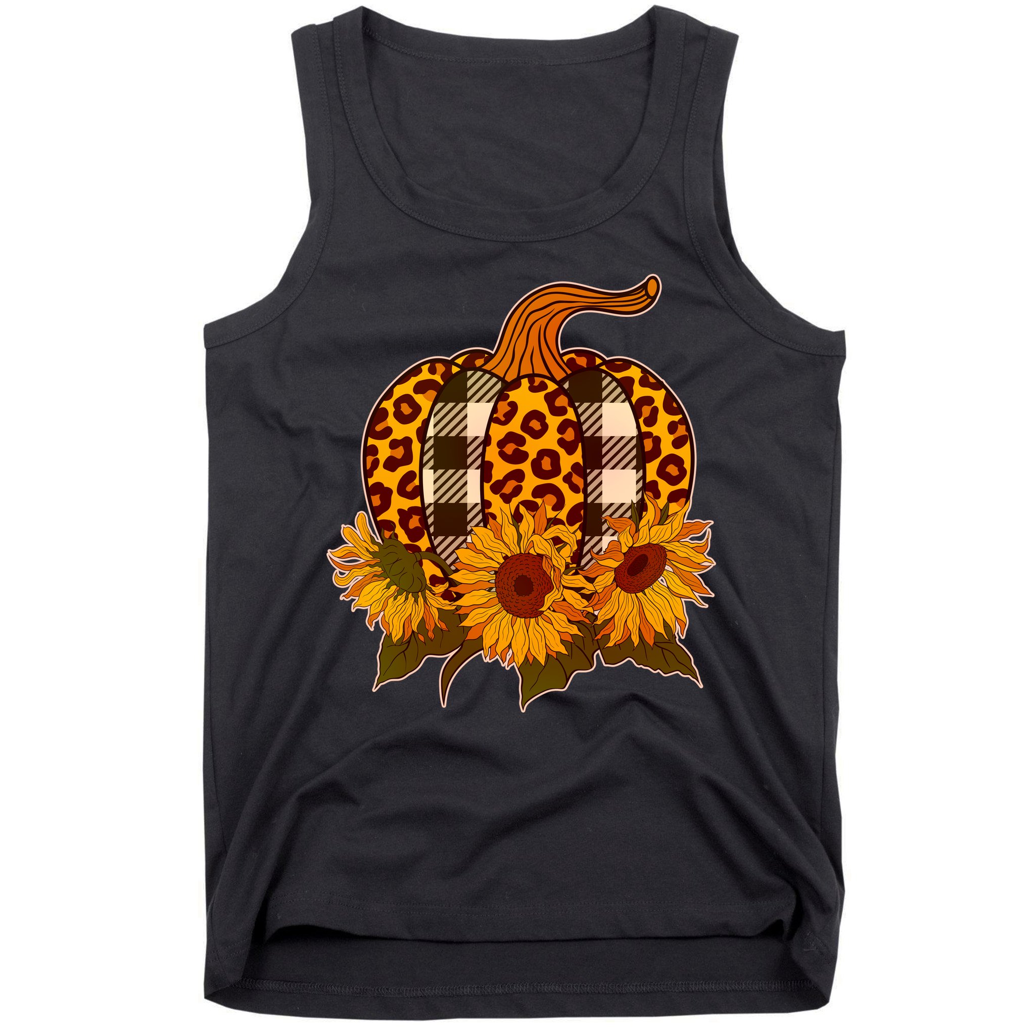 Fashion Autumn Leopard Buffalo Plaid Pumpkin Tank Top