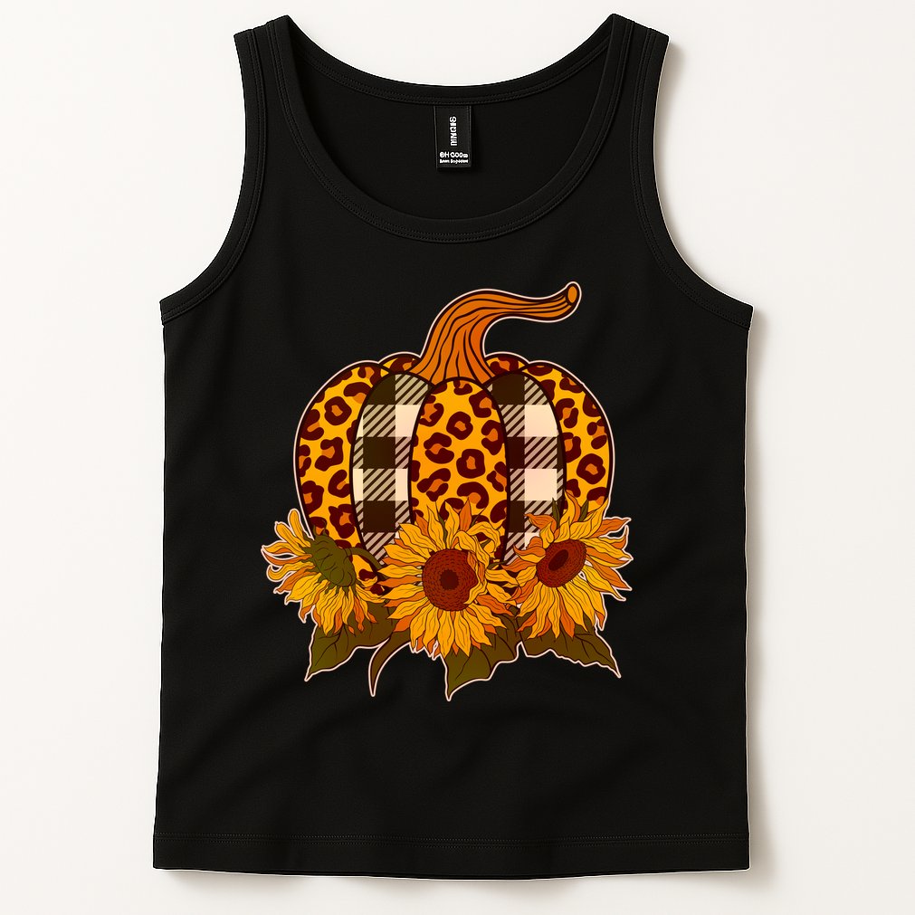 Fashion Autumn Leopard Buffalo Plaid Pumpkin Tank Top