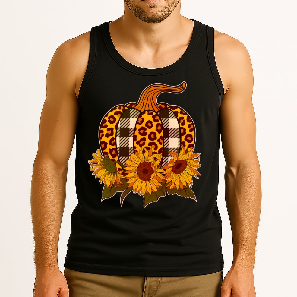 Fashion Autumn Leopard Buffalo Plaid Pumpkin Tank Top