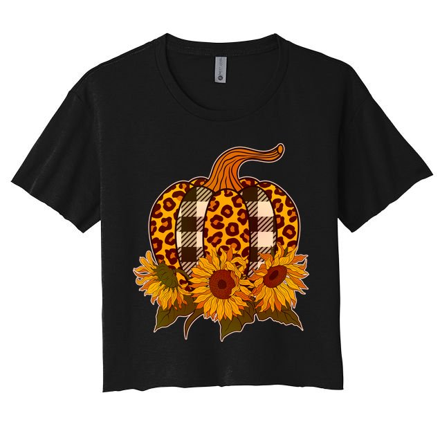 Fashion Autumn Leopard Buffalo Plaid Pumpkin Crop Top