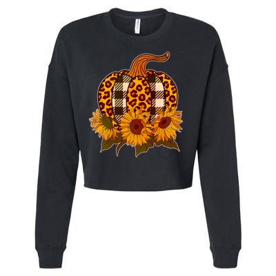 Fashion Autumn Leopard Buffalo Plaid Pumpkin Cropped Pullover Crew