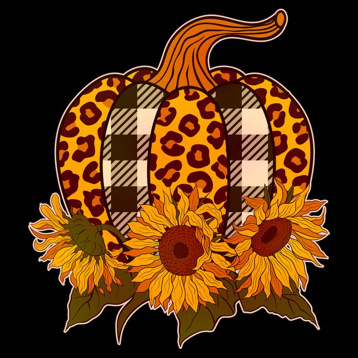 Fashion Autumn Leopard Buffalo Plaid Pumpkin Women's V-Neck T-Shirt