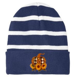 Fashion Autumn Leopard Buffalo Plaid Pumpkin Striped Beanie with Solid Band