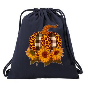 Fashion Autumn Leopard Buffalo Plaid Pumpkin Drawstring Bag