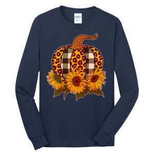 Fashion Autumn Leopard Buffalo Plaid Pumpkin Tall Long Sleeve T-Shirt