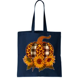 Fashion Autumn Leopard Buffalo Plaid Pumpkin Tote Bag