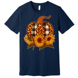 Fashion Autumn Leopard Buffalo Plaid Pumpkin Premium T-Shirt