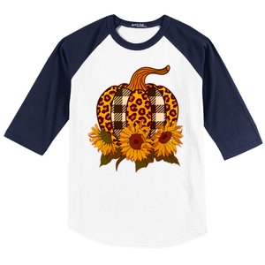 Fashion Autumn Leopard Buffalo Plaid Pumpkin Baseball Sleeve Shirt