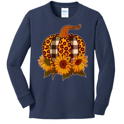 Fashion Autumn Leopard Buffalo Plaid Pumpkin Kids Long Sleeve Shirt