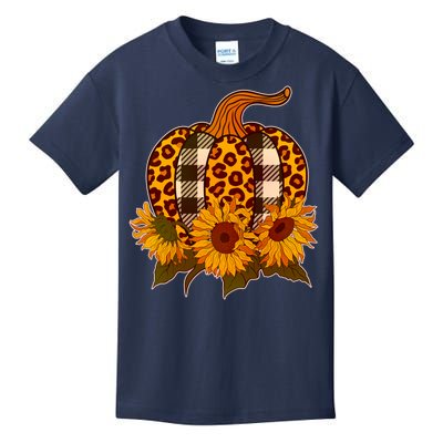 Fashion Autumn Leopard Buffalo Plaid Pumpkin Kids T-Shirt