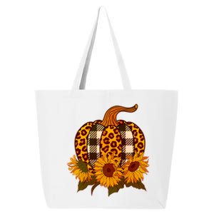 Fashion Autumn Leopard Buffalo Plaid Pumpkin 25L Jumbo Tote