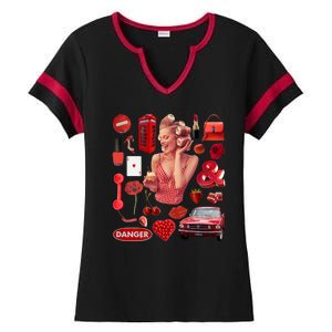 Fashion Red Girl Ladies Halftime Notch Neck Tee