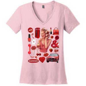 Fashion Red Girl Women's V-Neck T-Shirt