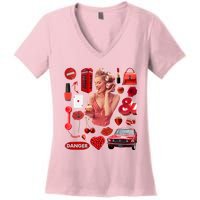 Fashion Red Girl Women's V-Neck T-Shirt