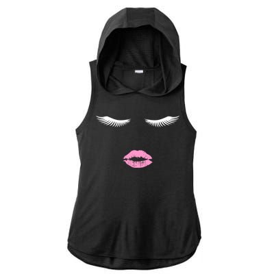 Fashion Style Eyelash Lips Lashes Pink Lipstick Ladies PosiCharge Tri-Blend Wicking Draft Hoodie Tank