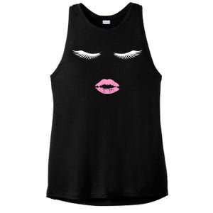 Fashion Style Eyelash Lips Lashes Pink Lipstick Ladies PosiCharge Tri-Blend Wicking Tank