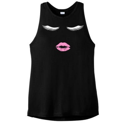 Fashion Style Eyelash Lips Lashes Pink Lipstick Ladies PosiCharge Tri-Blend Wicking Tank