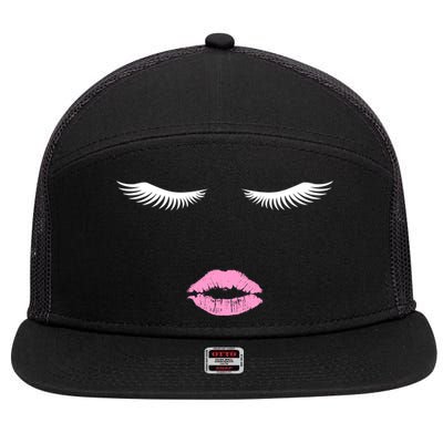 Fashion Style Eyelash Lips Lashes Pink Lipstick 7 Panel Mesh Trucker Snapback Hat