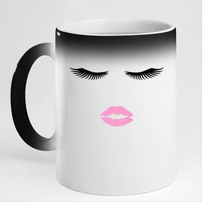 Fashion Style Eyelash Lips Lashes Pink Lipstick 11oz Black Color Changing Mug