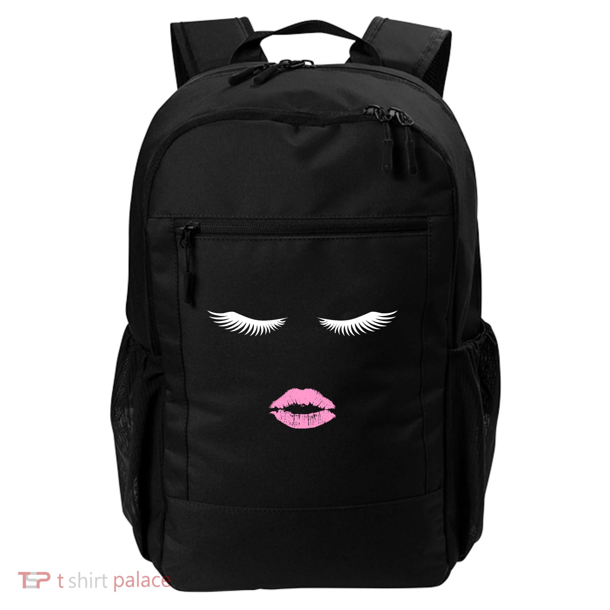 Fashion Style Eyelash Lips Lashes Pink Lipstick Backpack