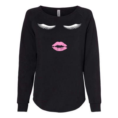 Fashion Style Eyelash Lips Lashes Pink Lipstick Womens California Wash Sweatshirt