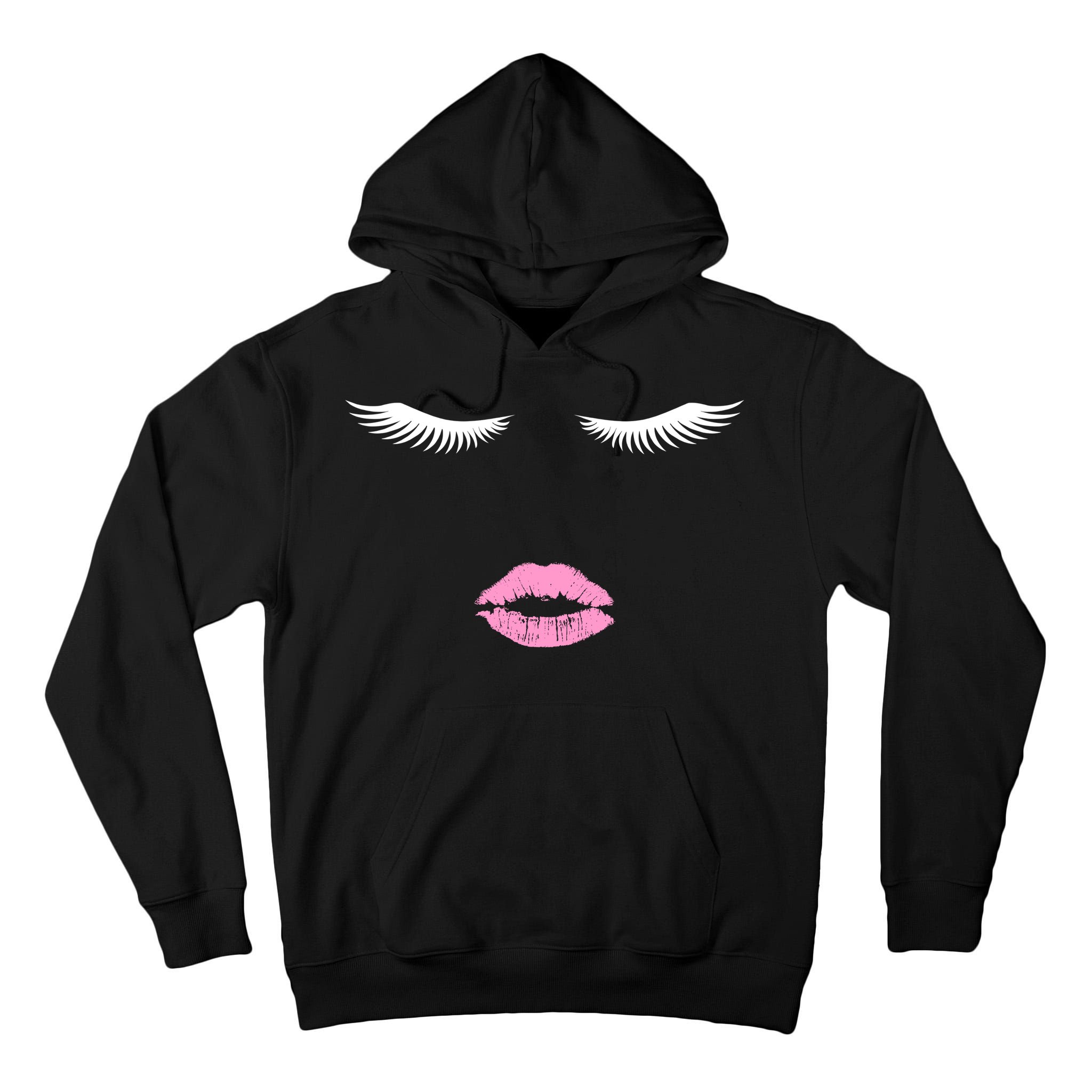 Fashion Style Eyelash Lips Lashes Pink Lipstick Tall Hoodie