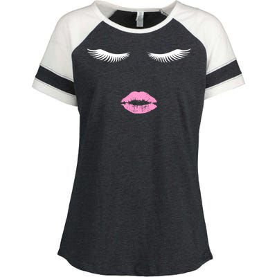 Fashion Style Eyelash Lips Lashes Pink Lipstick Enza Ladies Jersey Colorblock Tee