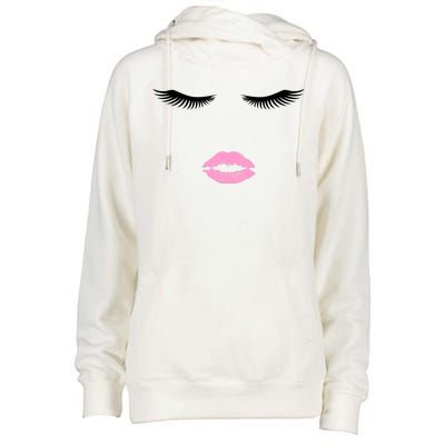 Fashion Style Eyelash Lips Lashes Pink Lipstick Womens Funnel Neck Pullover Hood