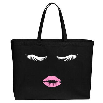 Fashion Style Eyelash Lips Lashes Pink Lipstick Cotton Canvas Jumbo Tote