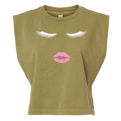 Fashion Style Eyelash Lips Lashes Pink Lipstick Garment-Dyed Women's Muscle Tee