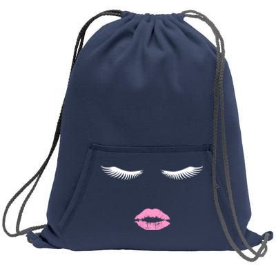 Fashion Style Eyelash Lips Lashes Pink Lipstick Sweatshirt Cinch Pack Bag