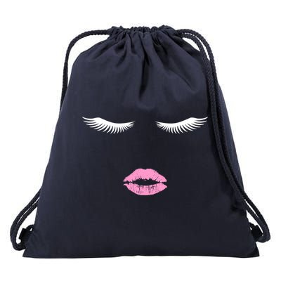 Fashion Style Eyelash Lips Lashes Pink Lipstick Drawstring Bag