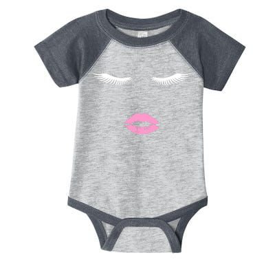 Fashion Style Eyelash Lips Lashes Pink Lipstick Infant Baby Jersey Bodysuit