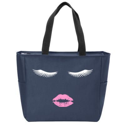 Fashion Style Eyelash Lips Lashes Pink Lipstick Zip Tote Bag