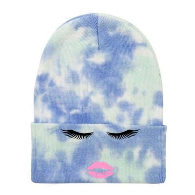 Fashion Style Eyelash Lips Lashes Pink Lipstick Tie Dye 12in Knit Beanie