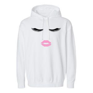 Fashion Style Eyelash Lips Lashes Pink Lipstick Garment-Dyed Fleece Hoodie