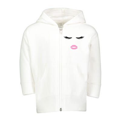 Fashion Style Eyelash Lips Lashes Pink Lipstick Toddler Zip Fleece Hoodie