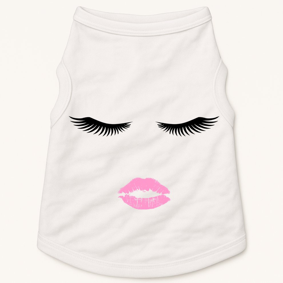 Fashion Style Eyelash Lips Lashes Pink Lipstick Doggie Tank