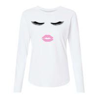 Fashion Style Eyelash Lips Lashes Pink Lipstick Womens Cotton Relaxed Long Sleeve T-Shirt