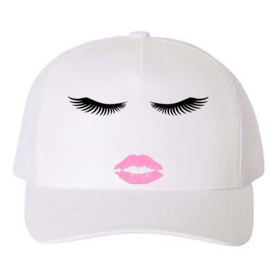 Fashion Style Eyelash Lips Lashes Pink Lipstick Yupoong Adult 5-Panel Trucker Hat