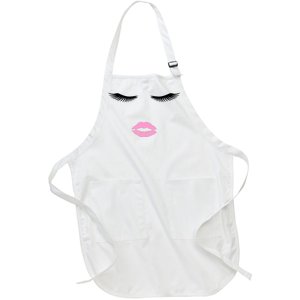 Fashion Style Eyelash Lips Lashes Pink Lipstick Full-Length Apron With Pockets