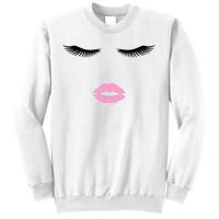 Fashion Style Eyelash Lips Lashes Pink Lipstick Sweatshirt