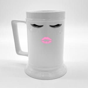 Fashion Style Eyelash Lips Lashes Pink Lipstick Beer Stein