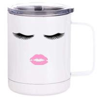 Fashion Style Eyelash Lips Lashes Pink Lipstick 12 oz Stainless Steel Tumbler Cup