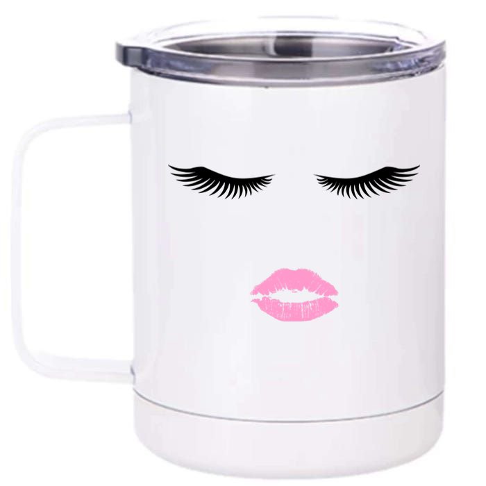 Fashion Style Eyelash Lips Lashes Pink Lipstick 12 oz Stainless Steel Tumbler Cup