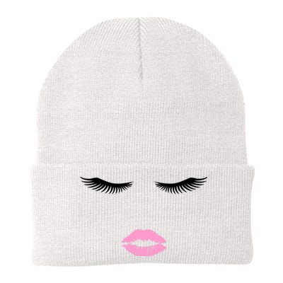 Fashion Style Eyelash Lips Lashes Pink Lipstick Knit Cap Winter Beanie