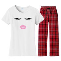 Fashion Style Eyelash Lips Lashes Pink Lipstick Women's Flannel Pajama Set