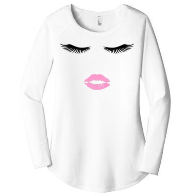 Fashion Style Eyelash Lips Lashes Pink Lipstick Women's Perfect Tri Tunic Long Sleeve Shirt