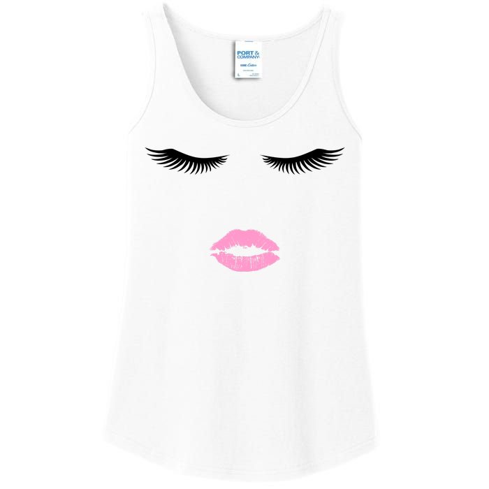 Fashion Style Eyelash Lips Lashes Pink Lipstick Ladies Essential Tank