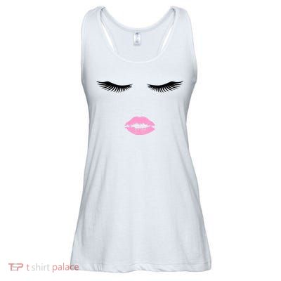 Fashion Style Eyelash Lips Lashes Pink Lipstick Ladies Essential Flowy Tank